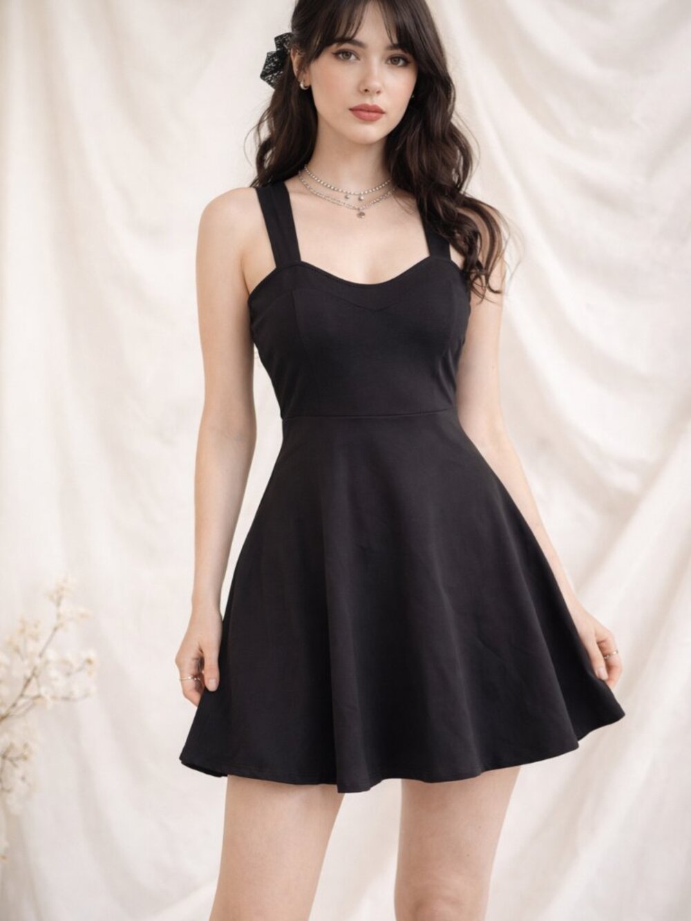Black Skater Mini Dress‎ S Cutout Back Coquette Y2K Whimsigoth Romantic